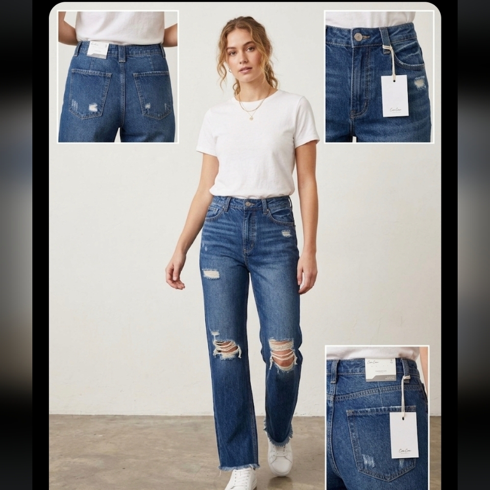 NWT KanCan High-Rise Distressed Wide Leg Jeans 5 Pocket Fray Hem